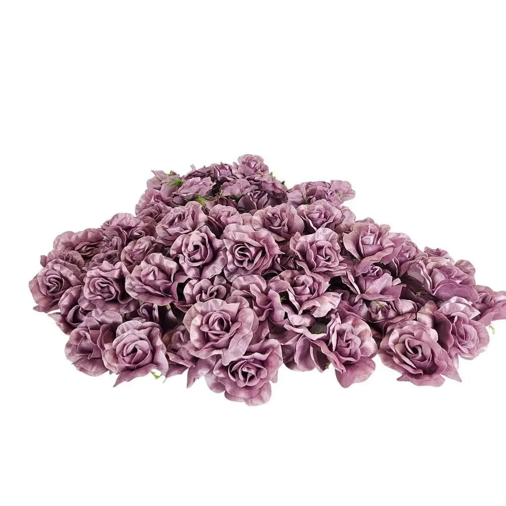 100 Plum Purple Satin Rose Heads Stemless Wedding Floral Craft DIY 2.5in